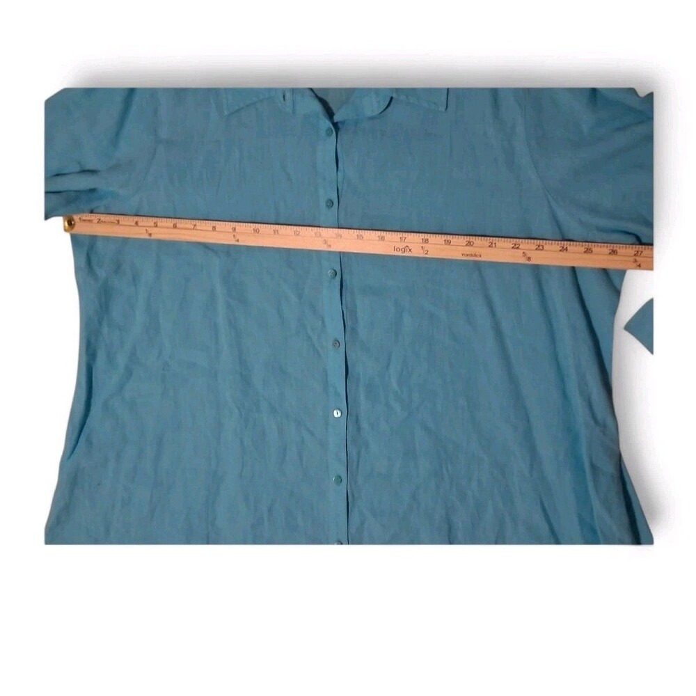 Eileen Fisher Teal Button-Down Linen Shirt - Picture 7 of 8